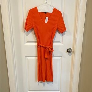 Ann Taylor Factory Bold Orange Ribbed Midi Dress